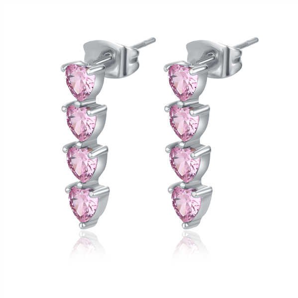 ORECCHINI CUORI PENDENTI ROSA