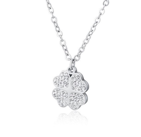 COLLANA QUADRIFOGLIO MEZZI CRISTALLI