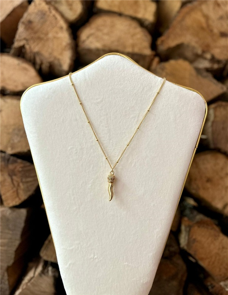 COLLANA CORONA E CORNO ORO