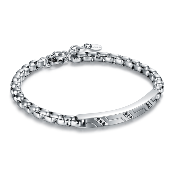 BRACCIALE CON TARGA E CRISTALLINI NERI