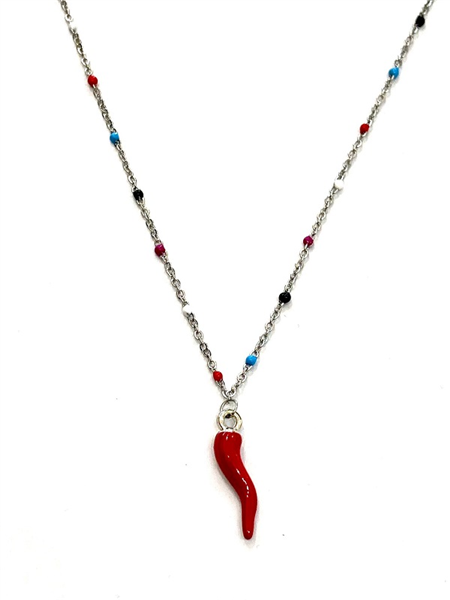 COLLANA CON CORNO E SFERE COLORATE