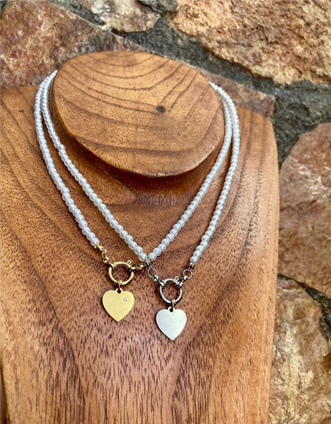 COLLANA PERLE CON CUORE PENDENTE ORO